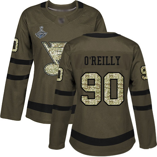 Adidas Blues #90 Ryan O'Reilly Green Salute to Service Stanley Cup Champions Women's Stitched NHL Jersey